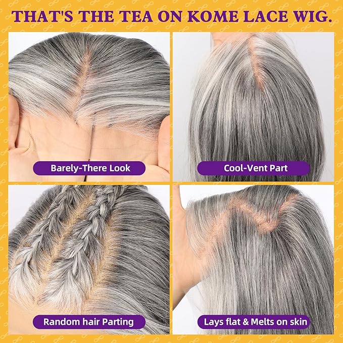 Grey Synthetic Lace Front Wig,13×6 Curly Glueless Wigs for Women Daily Use 22IN（#2/60HL）