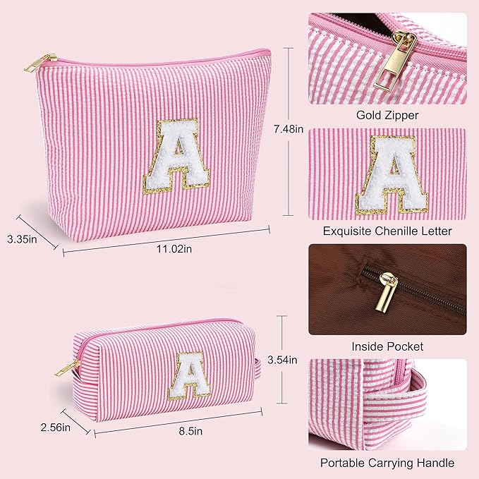 YOOLIFE Christmas Gifts for Women Teens Girls - Stocking Stuffers for Teen Girls Initial Makeup Bag | Cosmetic Travel Toiletry Bag | 9 10 11 12 13 14 15 Years Old | Teen Girl Gifts Trendy Stuff Pink A