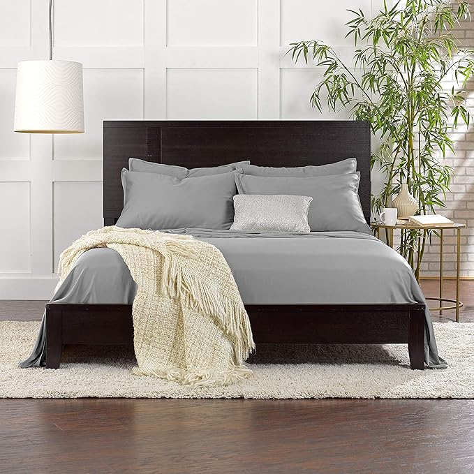 Queen Pillowcases by Pure Bamboo, Genuine 100% Organic Viscose Derived from Bamboo, Luxuriously Soft & Cooling, Double Stitching, Envelope Closure (2 Queen Pillowcases, Stone Grey)