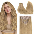 GOO GOO Clip in Hair Extensions Real Human Hair, Remy Human Hair Extensions Clip ins for Women, Natural Human Hair, 16inch 110g 7Pcs, 7 Bronde