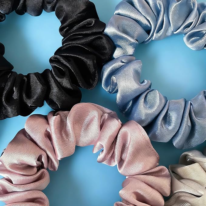 Hair Scrunchies Silk Satin, 8 Pcs Hair Ties for Women, No-slip Hair Accessories, Girls Elastic Hair Bands Set, Hair Scrunchy for Thin & Thick Hair, Ponytail Holder for Straight & Curly Hair