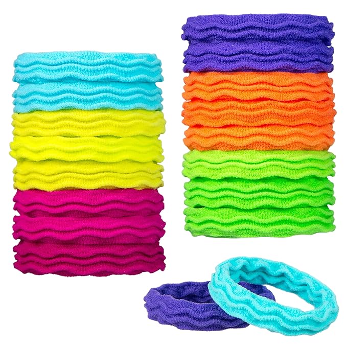 18pc Waved Ponytail Elastic Set in Bright Colors - Ponytail Holders Hair Ties Value Pack - Colorful Ponytail Holders Wavy Textured Hair Ties For Women