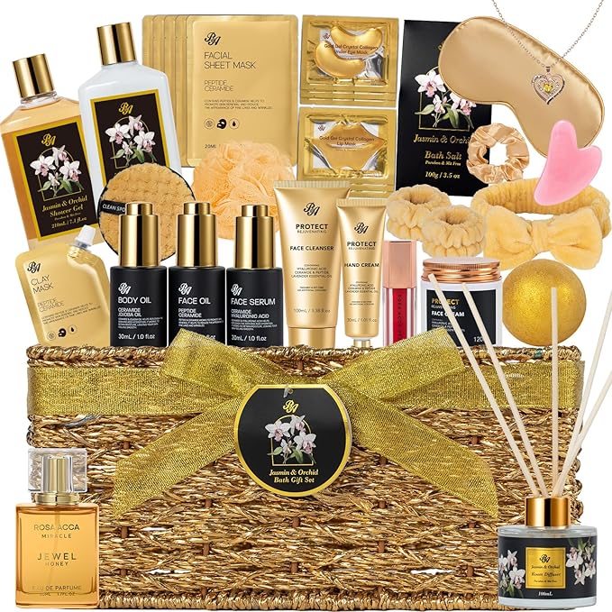 35 Pcs Christmas Gifts for Women, Orchid Spa Gift Basket Set, Self-Care Relaxation Kit, Face Skin Care Set, Bath & Body Care Set, Bath Bomb, Birthday, Valentines, Mother's Day, Wife, Mom, Anniversary