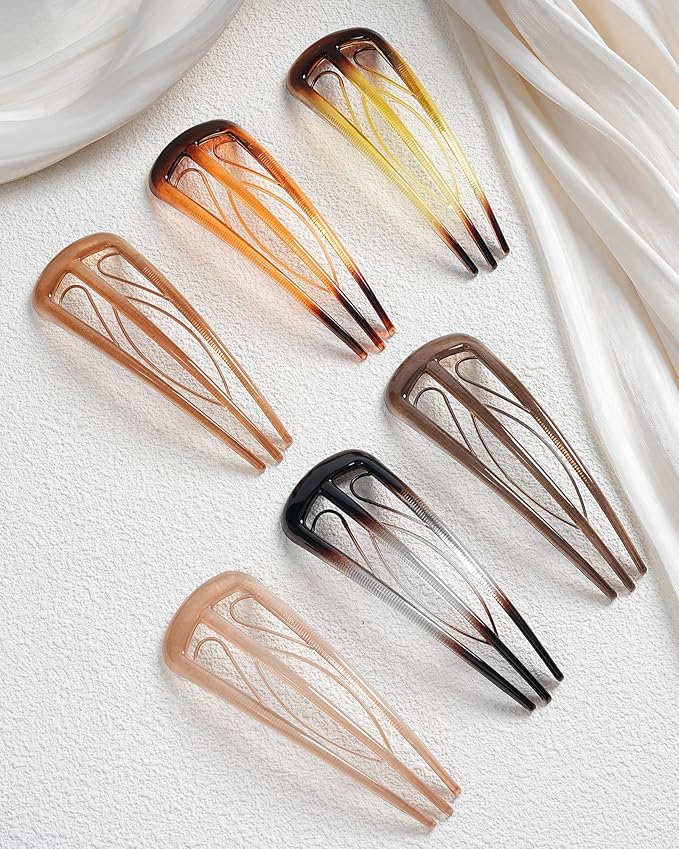 6 PCS French Hair Pins for Women, U-Shaped Hair Forks Stick for Bun Updo Chignons & French Twists, Strong Hold 3 Internal Teeth Hair Chopsticks Styling Accessories