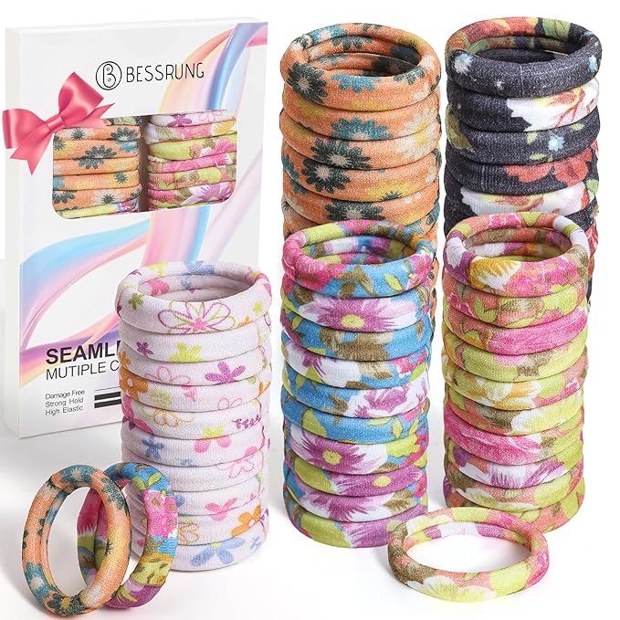 Bessrung 50 Pack Seamless Hair Ties, No Damage Elastics Hair Ties for Women Girls, Soft Stretchy Ponytail Holders for Thin Thick Hair, Snag-Free Hair Bands Christmas Gift(Orange)