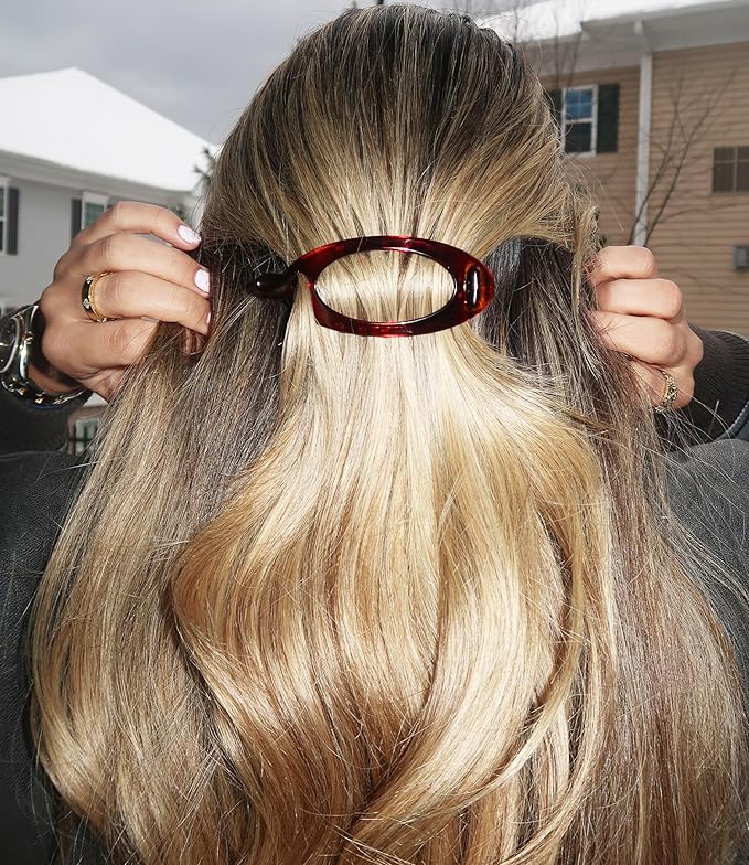 Camila Paris CP2316 French Hair Barrette Clip, Flexible Ponytail Holder No Metal Parts, Strong Hold Grip Hair Clips for Women, No Slip and Durable Styling Girls Hair Accessories, Made in France