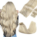 GOO GOO Clip in Hair Extensions Real Human Hair, Remy Human Hair Extensions Clip ins for Women, Natural Human Hair, 22inch 150g 9Pcs, 17A/60A Ash Blonde Highlighted Platinum Blonde