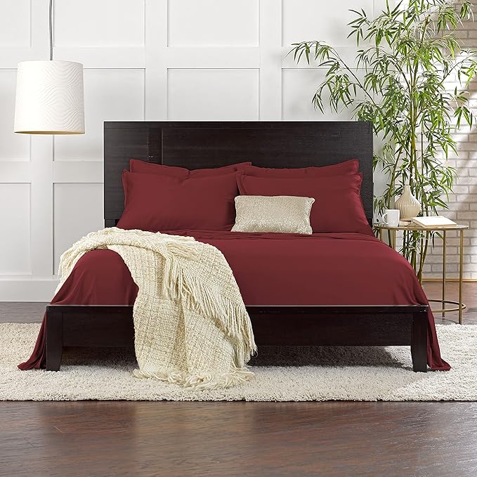 King Pillowcases by Pure Bamboo, Genuine 100% Organic Viscose Derived from Bamboo, Luxuriously Soft & Cooling, Double Stitching, Envelope Closure (2 King Pillowcases, Merlot)