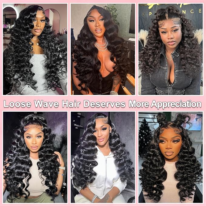 MEIMEI Loose Wave HD Full Lace Front Wigs Human Hair 250% Density 15A Grade 13x4 Loose Deep Wave Wig Real Full Large Lace Space Glueless Lace Frontal Wigs Human Hair Pre Plucked for Women 18 Inch
