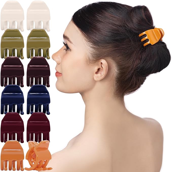 RC ROCHE ORNAMENT 12 Pcs Small Hair Clips for Women 1.3" Inch Thick or Thin Hair Jaw Clamps Secure Strong Hold No Slip, Medium Classic Multicolor
