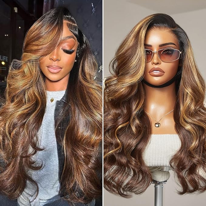 LUVME HAIR 7x6 HD Lace All-Day Comfort Wig 200% Density Hair PartingMax Lace Wigs Loose Body Wave Lace Front Wigs Human Hair Pre Cut Plucked Lace Frontal Glueless Mix Brown Highlight Color 18 Inches