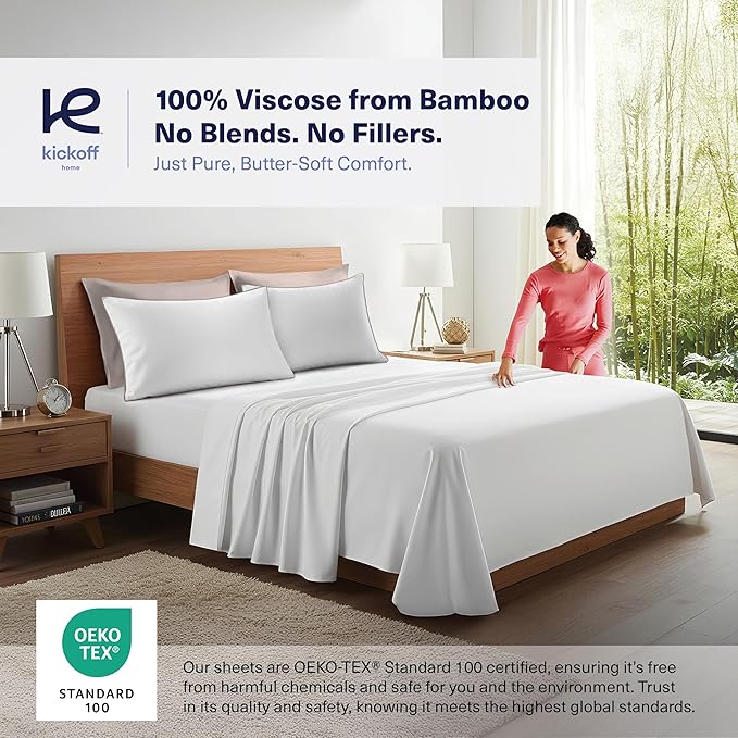 Kickoff Viscose Bamboo Pillowcase, Queen, Set of 2, 100% Organic Hidden Zippered Viscose Bamboo Pillow Case Queen Size, Cooling Pillow Cover for Hot Sleepers (20"x30", Trimmed, Grey Mist)