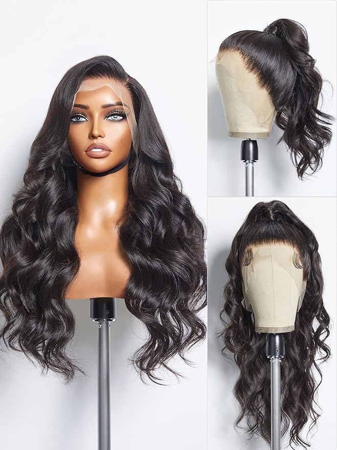 LUVME HAIR 24'' Loose Body Wave 360 Lace Frontal Wigs Human Hair Lace Glueless Human Hair Wig Pre Plucked Long Black Body Wave Wig