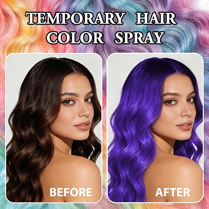 Temporary Hair Color Spray | 150ml Instant Hair Spray for Adults & Kids | Washable & Non-Sticky, Gentle Formula, Purple | Halloween, Cosplay, Costume Party, Festivals