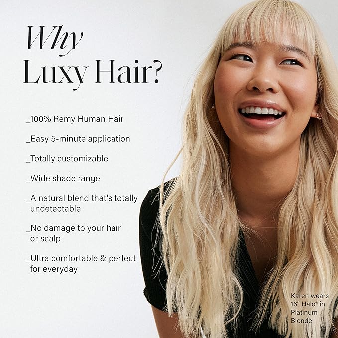 Luxy 100% Remy Human Hair – Halo Clip-In Hair Extensions –Natural Looking Volume & Length - One-Piece - Easy 5-Min Application 150 grams 12" Platinum Blonde Halo