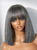 LUVME HAIR All-Day Comfort Wig 12 Inch Grey Salt & Pepper Silky Straight Bob Wig with Bangs Human Hair Glueless HD Lace Bob Wig with Mix Grey Color, Ready to Go Short Wigs For Women