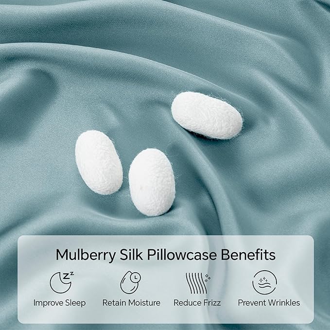 INFIIXSO Silk Pillow Cases 2 Pack Standard Size, Ultra Smooth & Soft Mulberry Silk Pillow Case for Hair and Skin, Breathable Cooling Silk Pillowcase with Hidden Zipper (Haze Blue, 20x26 Inches)