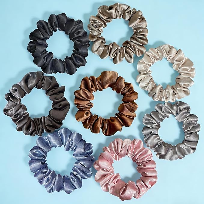 Hair Scrunchies Silk Satin, 8 Pcs Hair Ties for Women, No-slip Hair Accessories, Girls Elastic Hair Bands Set, Hair Scrunchy for Thin & Thick Hair, Ponytail Holder for Straight & Curly Hair