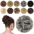 FESHFEN Messy Bun Hair Piece - Elastic Wavy Curly Hair Bun Scrunchies Extensions Synthetic Chignon Hairpieces for Women Girls, Black Gray and White Tips 1.5 oz