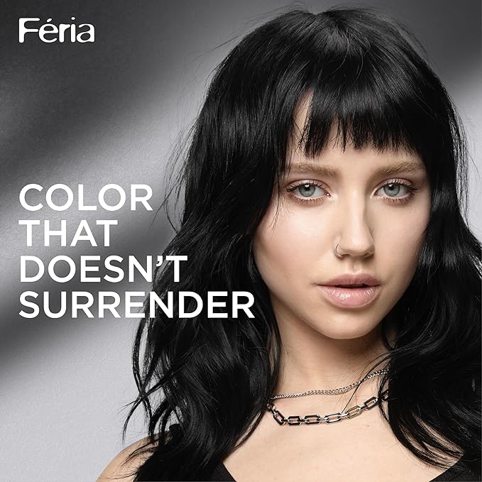 L’Oreal Paris Feria Multi-Faceted Shimmering Permanent Hair Color, High Intensity Hair Dye for 3X Highlights, 10 Jet Black (Blackest Black), 1 Hair Dye Kit