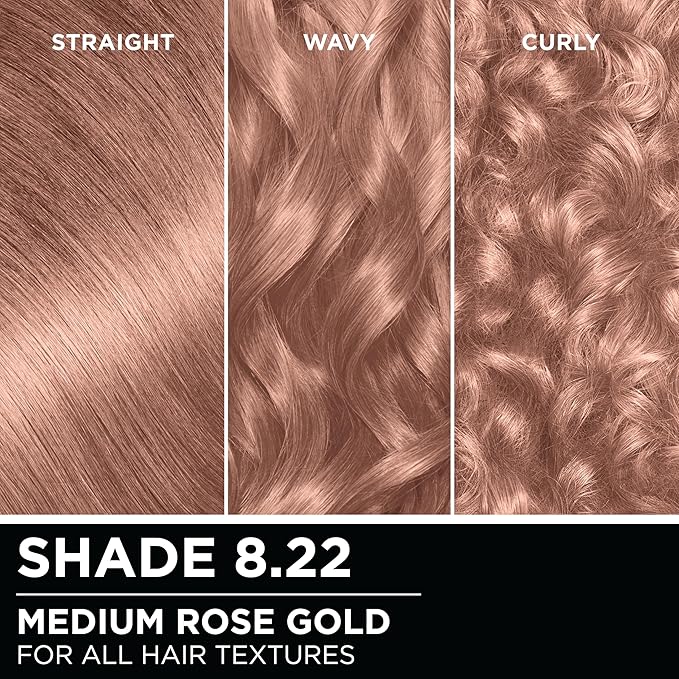 Garnier Hair Color Olia Ammonia-Free Brilliant Color Oil-Rich Permanent Hair Dye, 8.22 Medium Rose Gold, 2 Count (Packaging May Vary)