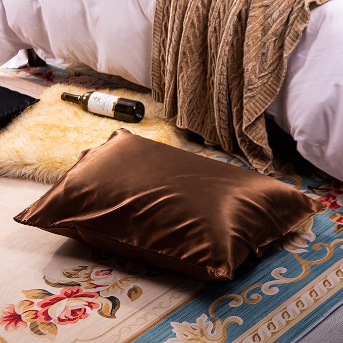NTBAY 2 Pack Satin Queen Pillowcases for Hair and Skin, Luxurious and Silky Pillow Cases with Envelope Closure, 20x30 Inches, Brown