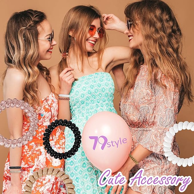 79STYLE Spiral Hair Ties 24pcs No Crease Clear Brown Coil Hair Ties Spiral Ponytail Holders Coils Scrunchies Plastic Phone Cord Hair Bands for Women Girls (Neutral Colors-Large Size)