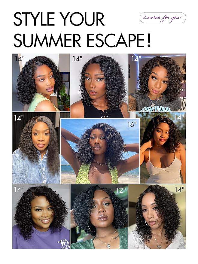 LUVME HAIR Wet and Wavy 5x5 Closure Water Wave Short Curly Bob Glueless Wigs Human Hair Pre Plucked Pre Cut Lace Side Part 100% Human Hair Wig 16 Inches
