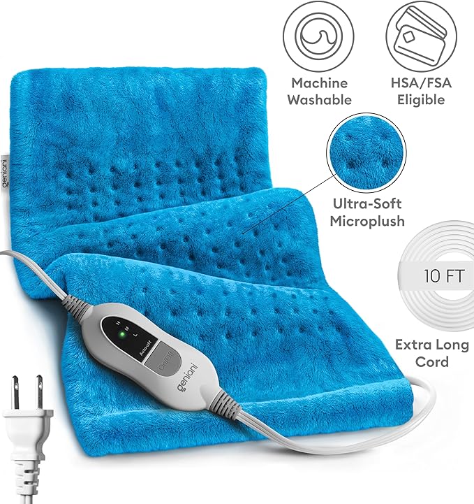 GENIANI XL Electric Heating Pad for Back Pain & Cramps Relief, Electric Throw, Birthday Christmas Gifts for Women, Men Auto Shut Off, Machine Washable, Heat Pad for Neck & Shoulder (Aqua Blue)