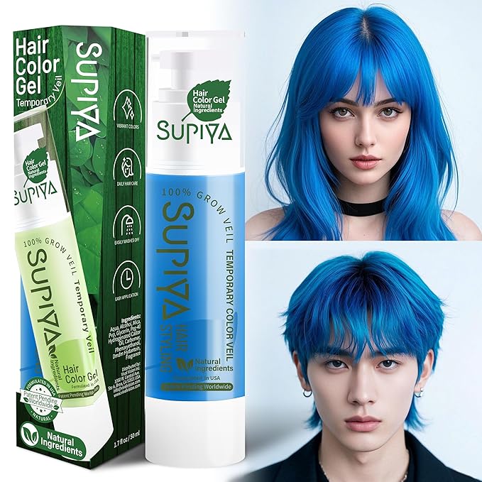 Temporary Hair Color Gel, Blue Hair Dye Color Gel Washable Natural Instant Hair Color Wax for DIY Hairstyle for Kids Men Women(Color #7)