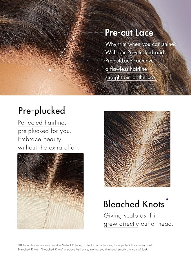 LUVME HAIR 20 Inch Highlight Brown Curly Lace Front Wig Human Hair Pre Cut Lace Glueless 5X5 Closure Wig Pre Plucked For Women 180 Density