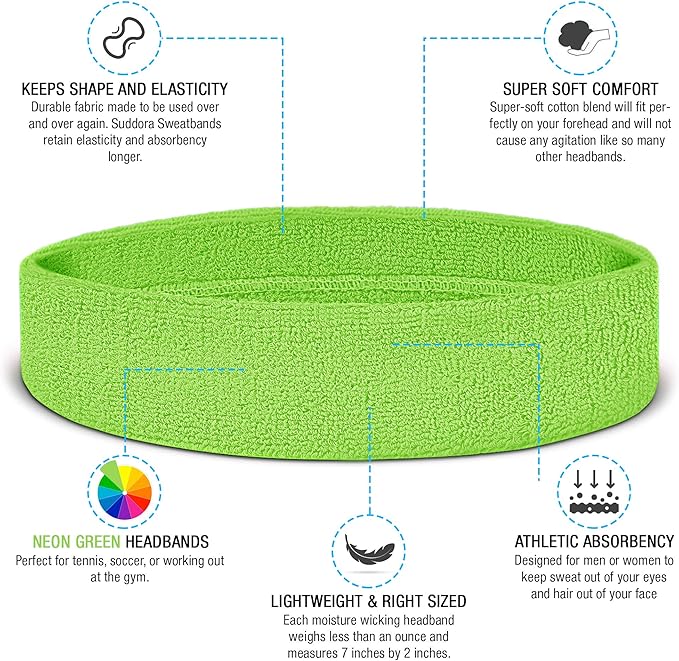 Suddora Sweatbands Set, Moisture Wicking 2 Wristbands and 1 Headband, Breathable Terry Cloth Athletic Bands for Basketball, Tennis, Yoga, Gym, Sweat Bands for Costumes and Cosplay