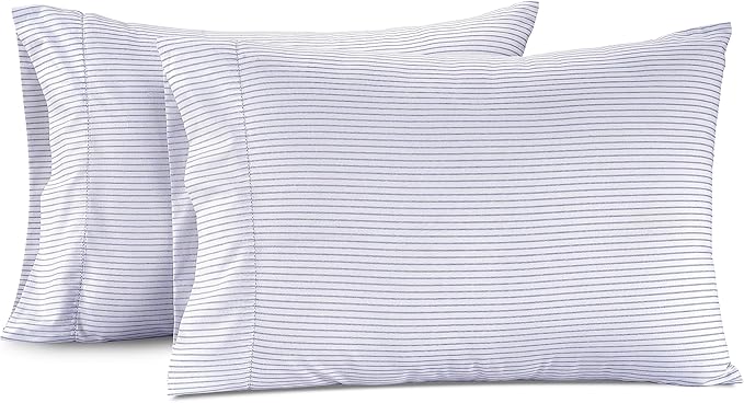 Lane Linen 100% Organic Cotton King Size Pillow Cases Set of 2 (20''x36''), Organic Cotton Pillowcases, King Pillow Cases Set of 2 Ticking Stripe