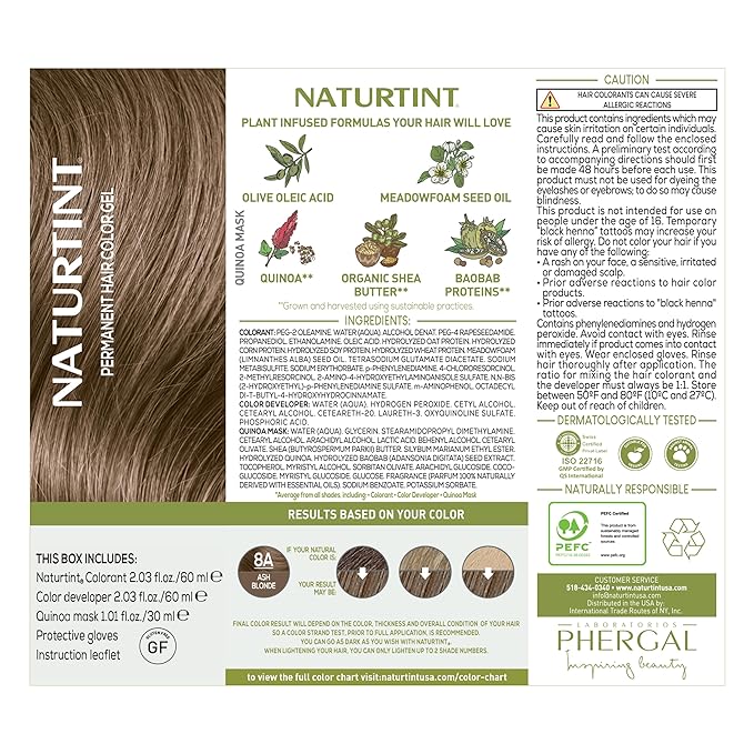 Naturtint 8A Ash Blonde Permanent Hair Color (Pack of 6), Ammonia Free, Vegan, Cruelty Free, up to 100% Gray Coverage, Long Lasting Results (Packaging may vary)