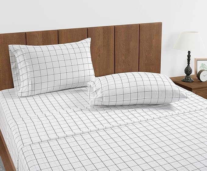 LANE LINEN 100% Organic Cotton King Size Pillow Cases Set of 2 (20"x36") - Windowpane