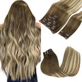 GOO GOO Clip in Hair Extensions Real Human Hair, Remy Human Hair Extensions Clip ins for Women, Natural Human Hair, 24inch 150g 9Pcs, #3/8/613 Balayage Walnut Brown to Ash Brown and Bleach Blonde