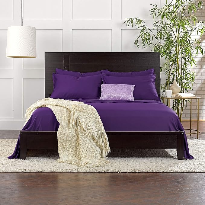 King Pillowcases by Pure Bamboo, Genuine 100% Organic Viscose Derived from Bamboo, Luxuriously Soft & Cooling, Double Stitching, Envelope Closure (2 King Pillowcases, Purple)