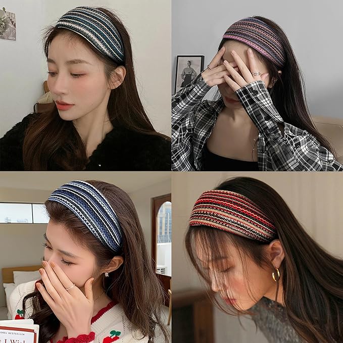 DORIS&JACKY Fashion 2.5 Inch Wide Lace Headbands Elastic Hairbands With Teeth Headwear Accessories For Women And Girls (Pattern 4-5PCS)