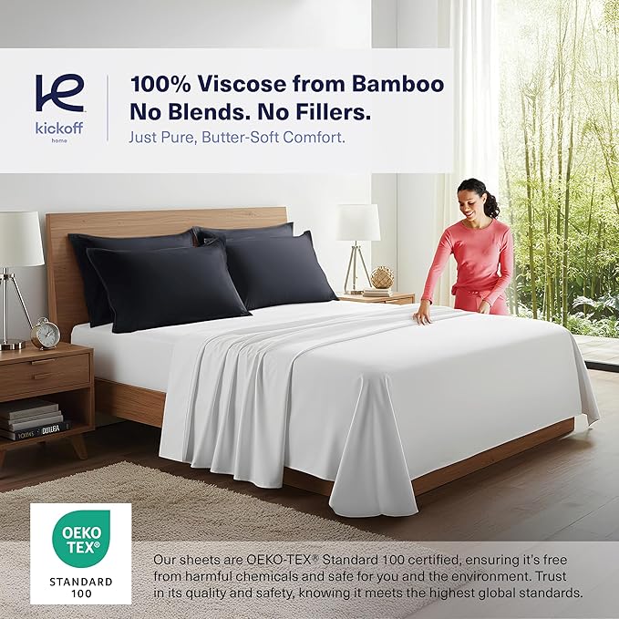 Kickoff Viscose Bamboo Pillowcase, Standard, Set of 2, 100% Organic Hidden Zippered Viscose Bamboo Pillow Case Standard Size, Cooling Pillow Cover for Hot Sleepers (20"x26", Onyx Black)
