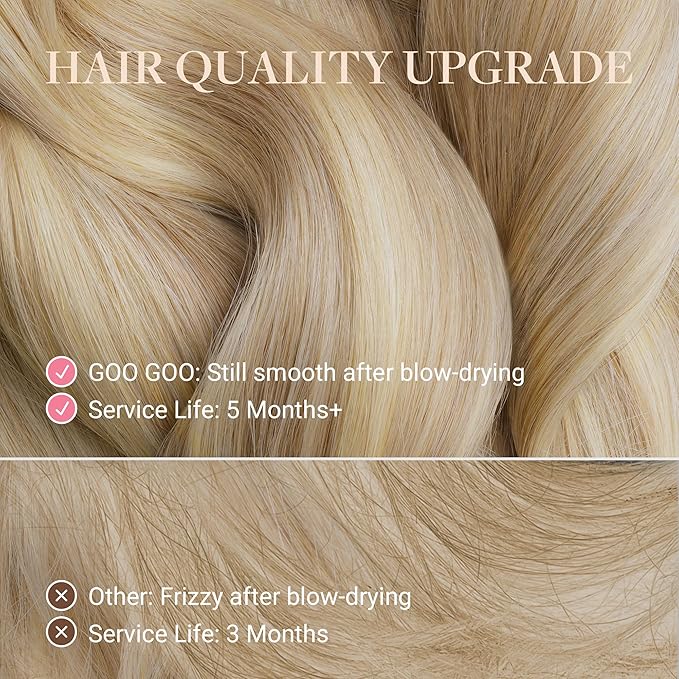 GOO GOO Tape in Hair Extensions Human Hair, 60A Platinum Blonde, 14inch 50g 20pcs, Skin Weft Seamless Invisible, Silky Straight with Thick Ends, Remy Human Hair