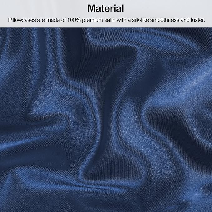 Lirex Satin Pillowcase 2-Pack, Standard Size Satin Pillowcase Soft Solid Color Microfiber Satin Pillowcase, Envelope Closure Wrinkle Free Fade Resistant Breathable, Navy Blue