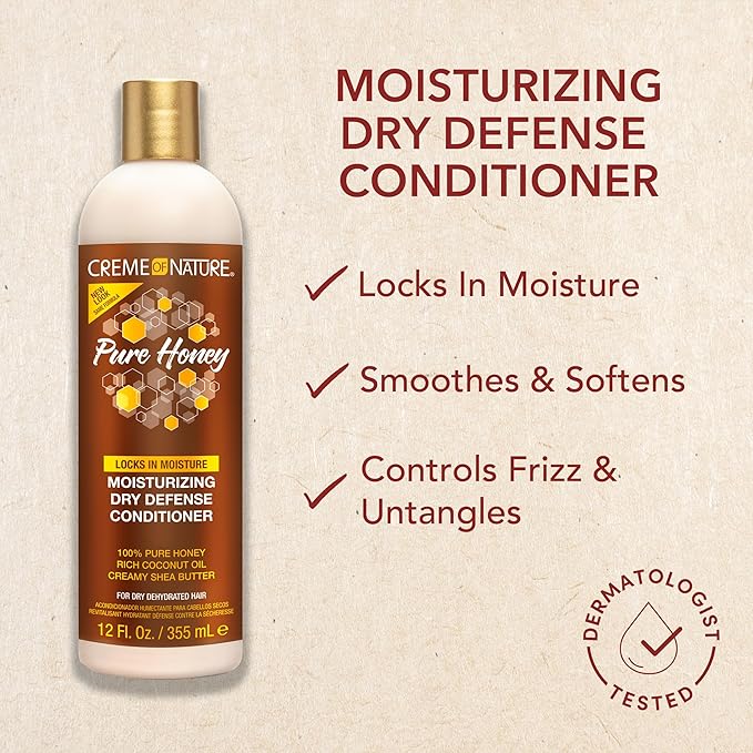 Creme of Nature Pure Honey Moisturizing Dry Defense Conditioner, Hydrates, Detangles & Softens Dry Hair, Haircare Gift for Women, Sulfate-Free, 12 oz