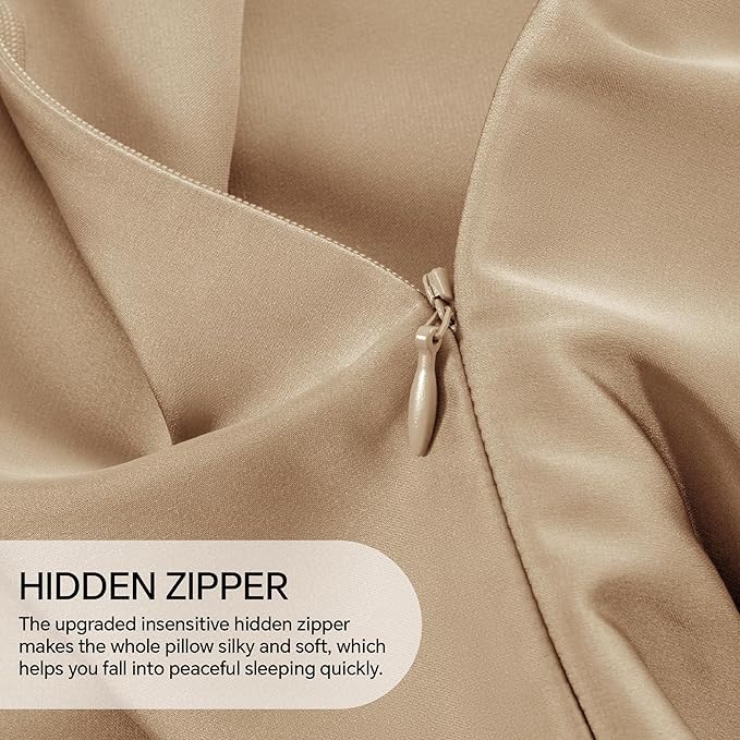 INFIIXSO Mulberry Silk Pillow Cases King Size Set of 2, Silk Pillowcase with Hidden Zipper 20"x36", Extraordinary Smooth and Soft Pillow Case for Hair and Skin(Champagne, 2 Pack)