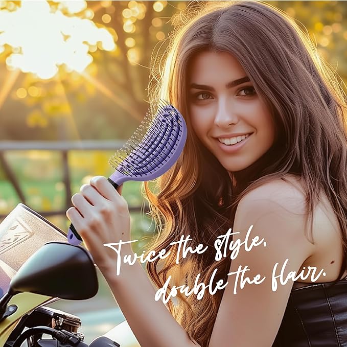 NuWay 4HAIR DoubleC U.S. Patented Double Curved Detangling Brush is Hair Dryer Safe (Violet)