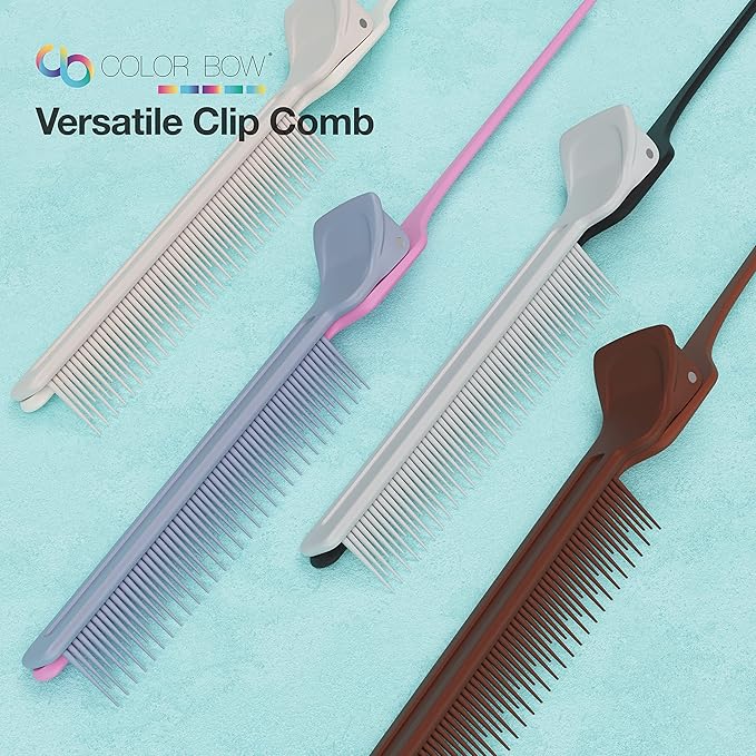 COLORBOW ColorBow Rat Tail Teasing Clip Comb (2 Pack) Hair Straightener Comb - Flat Iron Comb - Straightening Comb - Hair Coloring Pink / Gray