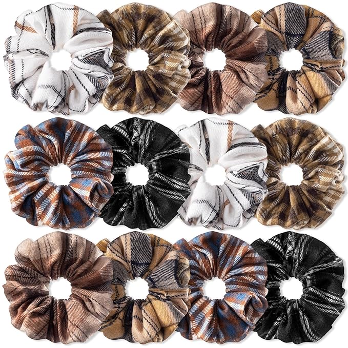 WILLBOND 12 Pcs Plaid Scrunchies for Women Girls Buffalo Plaid Hair Ties Cotton Scrunche Scrunchy Ponytail Holders Hair Accessories(Classic)
