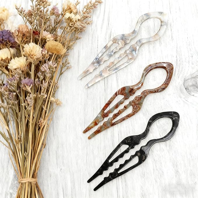 3Pcs Prestige French Hair Pins for Women,Elegant Hair Clips for Thin or Thick Hair,New Hair Accessories - Serrated Anti-Slip Design (Muticolor B)