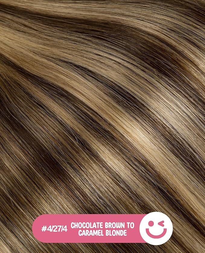 Youngsmile Invisible Tape in Hair Extensions Human Hair #4/27/4 Chocolate Brown to Caramel Blonde 20pcs 45g 20 Inch Balayage Injection Tape in Hair Extensions Human Hair (#4/27/4,20'')