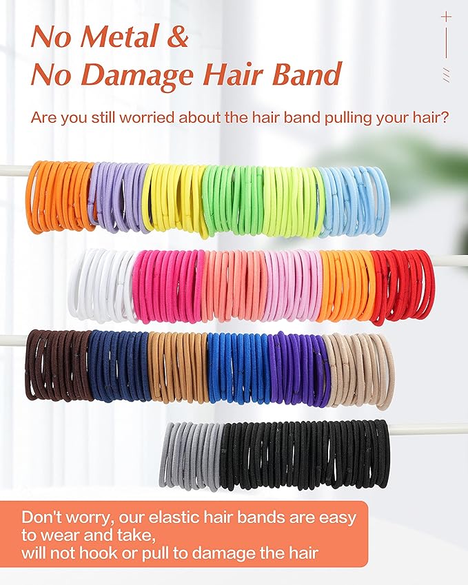203 Pieces Hair Ties No Damage, 4MM Elastic Hair Ties, Medium Size Ponytail Holders for Women and Girls, Multicolor (20 Colors)