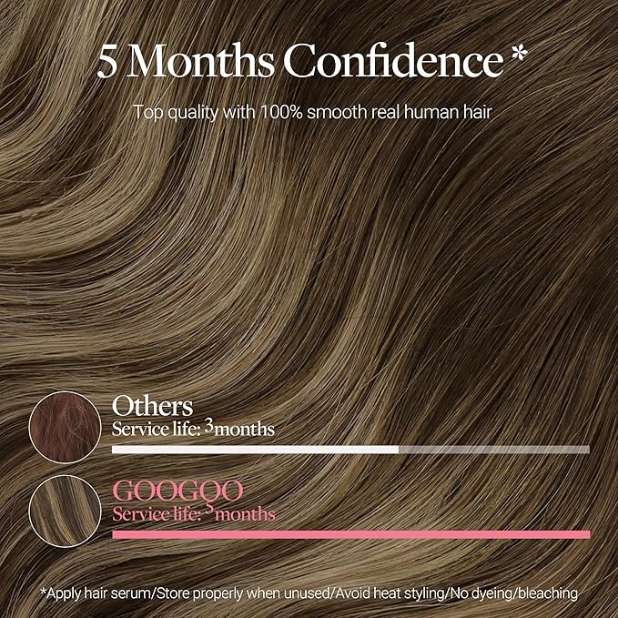 GOO GOO Clip in Hair Extensions Real Human Hair, Remy Human Hair Extensions Clip ins for Women, Natural Human Hair, 24inch 120g 7Pcs, 4/27/4 Balayage Chocolate Brown to Caramel Blonde